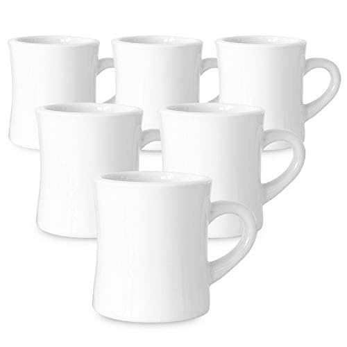 Serami Diner Coffee Mugs – Set of 6 Classic 11oz Ceramic Cups – Thick, Heavy Stoneware – Crisp White Color – Dishwasher & Microwave Safe - size: 6 Count (Pack of 1)