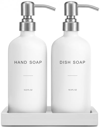 Prus Waso White Soap Dispenser for Kitchen Sink, Silver & White | Dish and Hand Soap Dispenser with Silver Stainless Steel Pump, Perfect for Kitchen Decor and Accessories - color: Hd Silver Pump & White Bottle