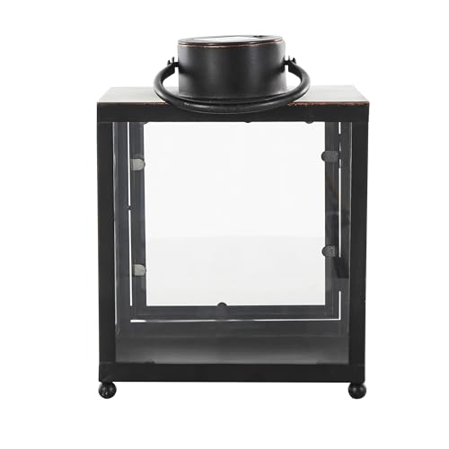 Deco 79 Metal Indoor Outdoor Candle Lantern Modern Lantern Candle Holder with Gold Accents, Lantern 8" x 7" x 11", Black - size: 8" x 7" x 11"