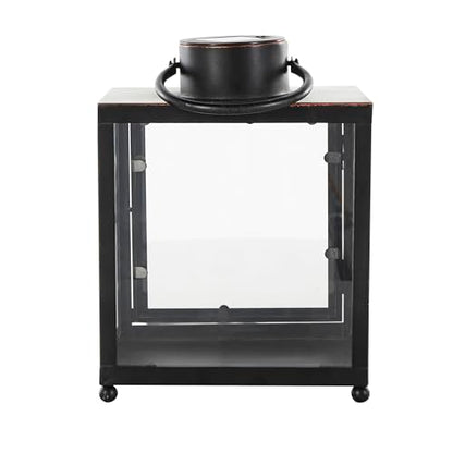 Deco 79 Metal Indoor Outdoor Candle Lantern Modern Lantern Candle Holder with Gold Accents, Lantern 8" x 7" x 11", Black - size: 8" x 7" x 11"