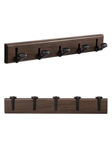 1 Pack Coat Rack Wall Mounted Black Wood Grain Towel Hooks for Bathrooms Wall Hooks for Hanging Foldable Kitchen Decorative Heavy Duty - color: Black/Wood Grain