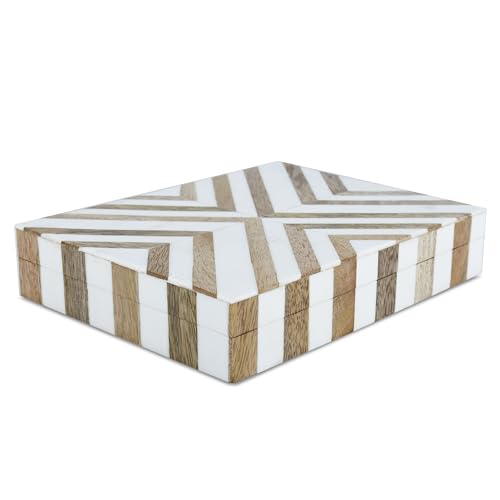 Handicrafts Home White Decorative Storage Box with Lid Wooden Desk Organizer Box Office Storage Box for Workspace Desk Decor Organizer – Resin Inlay Marquet Chevron Collection - 6x8x1.5 - color: MARQUET-CHEVRON, size: 6 x 8 x 1.5 Inches