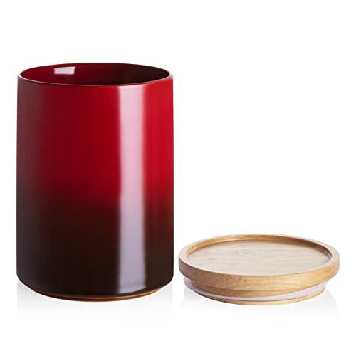 Sweejar Ceramic Food Storage Jar, Stackable Kitchen Canisters, Containers with Airtight Seal Wooden Lid for Serving Coffee Bean, Flour, Tea, Cookies, Spice and More - 58 Fl Oz (Gradient Red) - color: Gradient Red, size: 58 Fl Oz (5.2"x7.8")