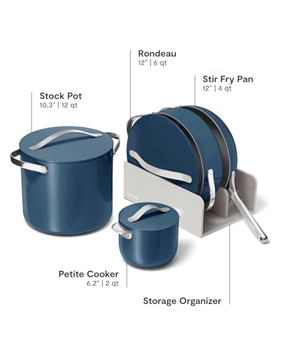 Caraway 24-Piece Non-Stick Ceramic Cookware Set | Fry Pans, Sauce, Sauté Pan, Dutch Oven, Petite Cooker, Stir Fry, Rondeau, Stock Pot, Lids and Storage Organizers, Navy - size: 24pc Set