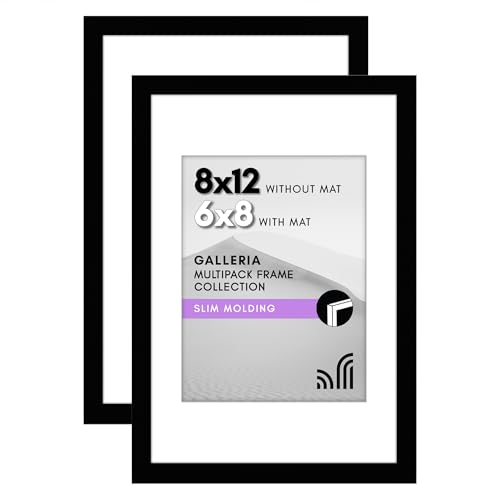 Americanflat 8x12 Picture Frame 2-Pack - Matted to 6x8 - Black | Slim Molding construction, Polished plexiglass front, hangs vertical or horizontal, sawtooth hangers included - color: Black, size: 8x12