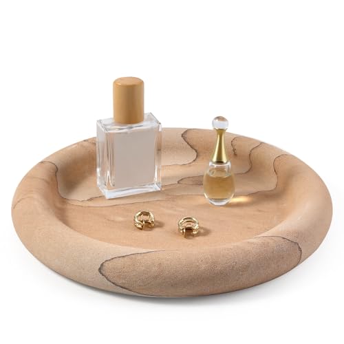 Marble Tray, 9.45" Marble Round Decorative Vanity Tray for Bathroom Bedroom Countertop, Kitchen Counter, Stone Catchall Tray for Perfume Jewelry Candle Dish (Vein Sandstone) - color: Sandstone