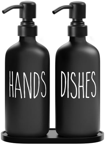 MOMEEMO Black Soap Dispenser Set | Contains Dish and Hand Soap Dispenser, Suitable for Kitchen Decor and Accessories - color: H&d Black With Tray