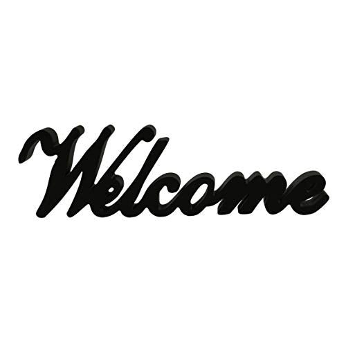Matt Black Wooden Words Sign Free Standing "Welcome" Desk/Table/Shelf/Home Wall/Office Decoration Art, 14-1/2 x 4-1/4 x 1 Inch - color: Black