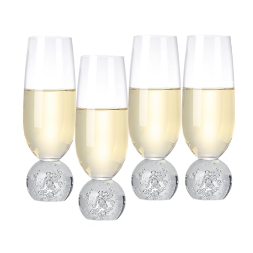 Hanjue Lead-free Crystal Champagne Glasses Set of 4, 7 Oz Clear Champagne Flutes, Ideal for Gifts, Parties,Wedding,Christmas - Long-lasting and Reusable Bar Glassware (bubble ball) - color: Bubble Ball