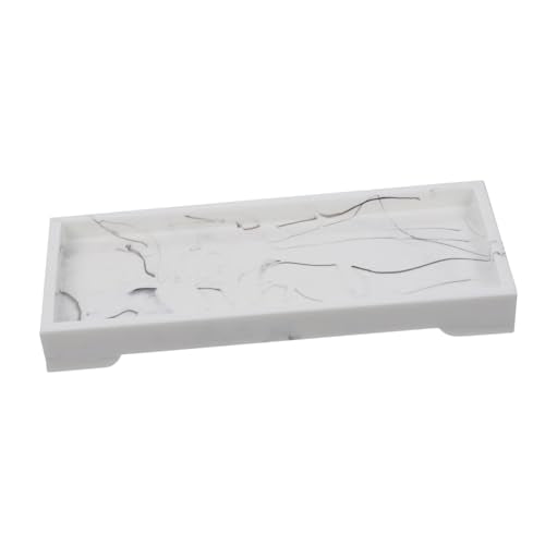 MAGICLULU Marble Design Composite Bathroom Vanity Tray for Cosmetics and Toiletries Storage, White Marble Home Storage Plate with Jewelry Holder for Bathroom Countertop Organizer