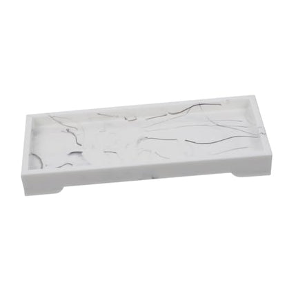 MAGICLULU Marble Design Composite Bathroom Vanity Tray for Cosmetics and Toiletries Storage, White Marble Home Storage Plate with Jewelry Holder for Bathroom Countertop Organizer
