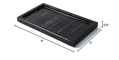 JIMEI Marble Bathroom Vanity Tray Dresser Makeup Storage Organizer 9 inch | Black Real Marble, Natural Stone, Hand-made polished, Multi-purpose tray holds guest towels and napkins, countertop organizer
