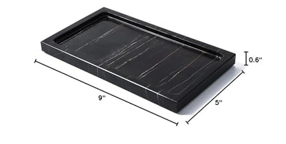 JIMEI Marble Bathroom Vanity Tray Dresser Makeup Storage Organizer 9 inch | Black Real Marble, Natural Stone, Hand-made polished, Multi-purpose tray holds guest towels and napkins, countertop organizer