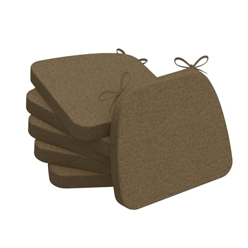 AAAAAcessories D-Shaped Chair Cushions, 2" Thick Dining Chair Pads with Ties and Removable, Machine-Washable Cover, 17" x 16", Set of 6, Taupe - color: Taupe, size: 6 Count(Pack of 1)