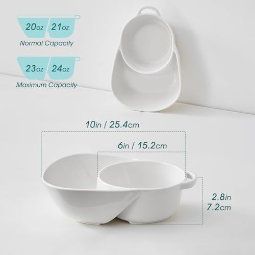 vancasso Starry Chip and Dip Bowl, Anti-Soggy Cereal Bowl, Soup and Sandwich Plate Combo, Breakfast Powls, Divided Snack Bowls Gifts for Wedding Housewarming Party, 2 Pack(White) - color: White