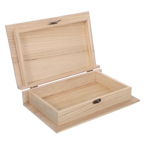 Alipis Wooden Box with Hinged Lid: Unfinished Wood Box Book Shaped Keepsake Organizer - Decorative Wooden Storage Case for Jewelry, Cards and Crafts (28x17.8x7cm)