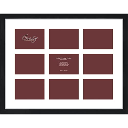 Craig Frames Contemporary, 20x26 Black Picture Frame with White Collage Mat, 9 Openings for 5x7 Prints - color: 9 5x7 Openings - 2" Border