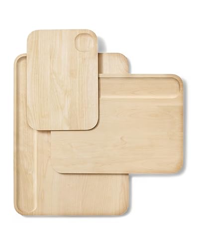 Caraway 4-Piece Double Sided Wood Cutting Board Set | Made From FSC-Certified Birch Wood, Mineral Oil and Wax Finish, 3 Sizes, Small, Medium, Large, Storage Organizers Included - size: Set (Multiple Sizes)