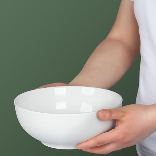 60 oz Large Soup, Ramen, Pho, Noodle, and Salad Bowl Set of 3, 8 in White Ceramic Bowls, Versatile & Microwave Safe - size: 8-inch, 60 Ounce