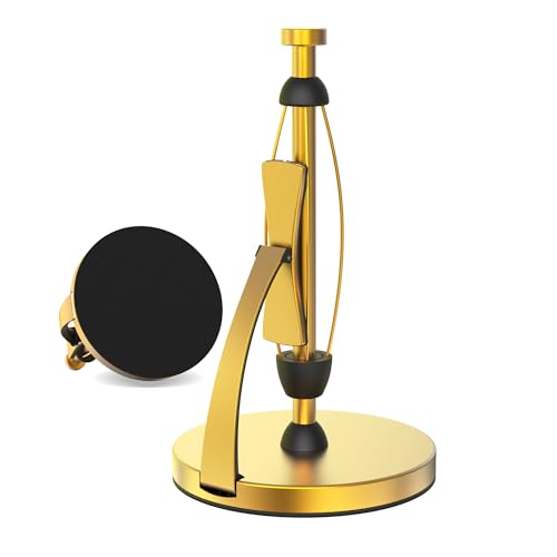 VEHHE Gold Paper Towel Holder Countertop, One-Handed Tear, Stainless Steel, Stand Paper Towel Holder with Spring Activated Arm & Non Slip Weighted Base, for Kitchen Bathroom - color: Gold, size: Eva Pad Base