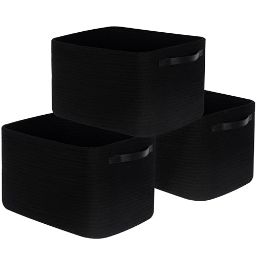 3-Pack Storage Baskets for Shelves, Decorative Baskets for Organizing, Woven Baskets for Storage, Book Basket Cube Bin Box, Pantry Closet, Shoe Organizer, Black / Black - color: Black / Black
