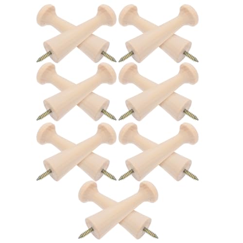 14pcs Wood Peg Wall Hooks for Hanging Clothes and Towels, DIY Painting Unfinished Spiral Screw Mount Wooden Hooks, Natural Looking Minimal Style for Bedrooms and Entryways