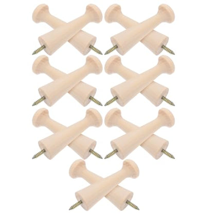 14pcs Wood Peg Wall Hooks for Hanging Clothes and Towels, DIY Painting Unfinished Spiral Screw Mount Wooden Hooks, Natural Looking Minimal Style for Bedrooms and Entryways