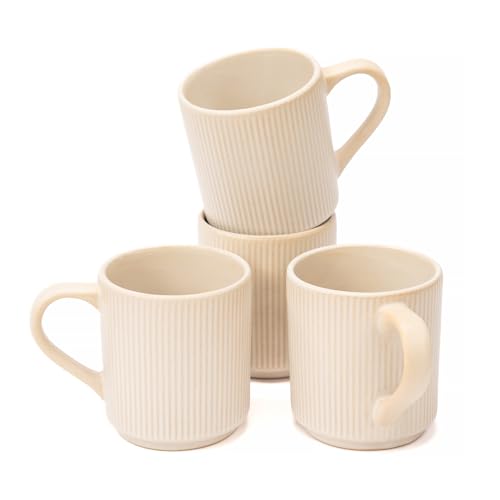 OTAGO Coffee Mugs for 4, 12 oz Mug Set, Unique Handcrafted Reactive Glaze Porcelain Coffee Mugs with Handles, Matte Ceramic Cups for Coffee, Tea, Cocoa & Milk, Yellow - color: Yellow, size: 4 Pieces