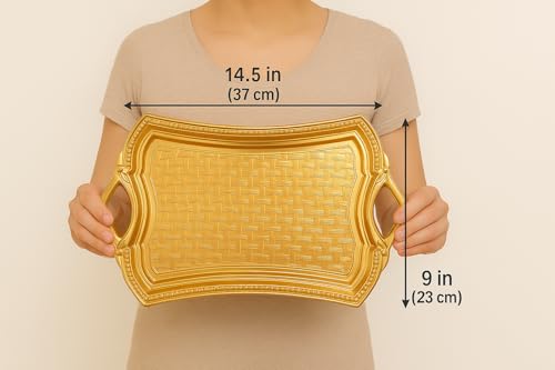 Alisveristime Elisa Rectangular Metal Serving Tray, 14.6 x 9 in (Gold) - color: Gold