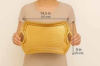 Alisveristime Elisa Rectangular Metal Serving Tray, 14.6 x 9 in (Gold) - color: Gold