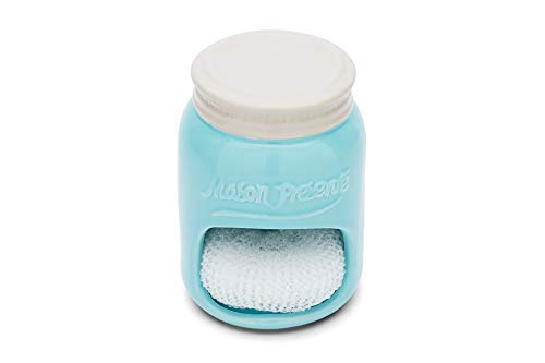 Fox Run Ceramic Mason Jar Holder with Sponge, 3.5 x 3.5 x 5 inches, Blue - style: Sponge Holder