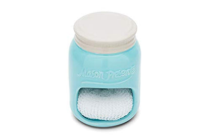 Fox Run Ceramic Mason Jar Holder with Sponge, 3.5 x 3.5 x 5 inches, Blue - style: Sponge Holder