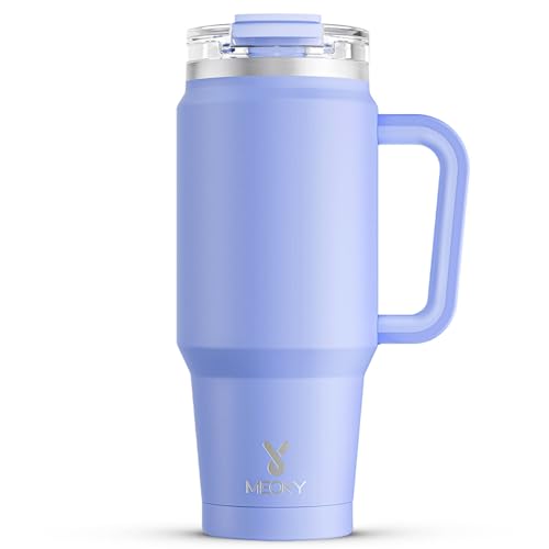 Meoky 32 oz Tumbler with Handle, Insulated Tumbler with Lid and Straw, Stainless Steel Travel Mug, Keeps Cold for 24 Hours, 100% Leak Proof, Fits in Car Cup Holder (Lilac) - color: Lilac, size: 32 Ounces