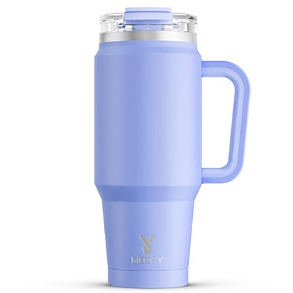Meoky 32 oz Tumbler with Handle, Insulated Tumbler with Lid and Straw, Stainless Steel Travel Mug, Keeps Cold for 24 Hours, 100% Leak Proof, Fits in Car Cup Holder (Lilac) - color: Lilac, size: 32 Ounces