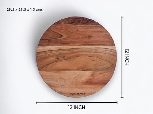Vesta Homes Wooden Round Chopping Board/Cutting Board/Serving Board, Plate for Pizza, Vegetables, Fruits and Cheese Acacia Wood 11.5 x 11.5 Inches Handcrafted Natural - size: 12"L x 12"W