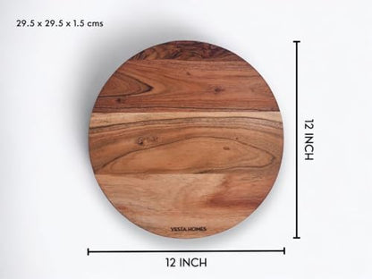 Vesta Homes Wooden Round Chopping Board/Cutting Board/Serving Board, Plate for Pizza, Vegetables, Fruits and Cheese Acacia Wood 11.5 x 11.5 Inches Handcrafted Natural - size: 12"L x 12"W
