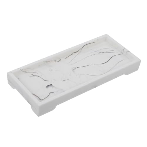 Marble Design Composite Bathroom Vanity Tray, White Cosmetic Storage Plate with Jewelry Organizer for Home Countertop Toiletries Holder