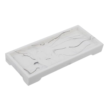 Marble Design Composite Bathroom Vanity Tray, White Cosmetic Storage Plate with Jewelry Organizer for Home Countertop Toiletries Holder