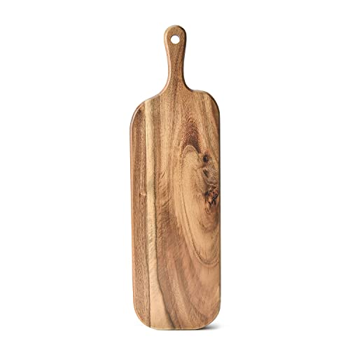 BILL.F Acacia Wood Cutting Board with Handle Small Size Long Wooden Charcuterie Board Paddle Cheese Board Serving Boards for Kitchen Meat, Pizza,Cheese, Bread, Vegetables &Fruits 16'' x 4.7'' x 0.6'' - style: Small