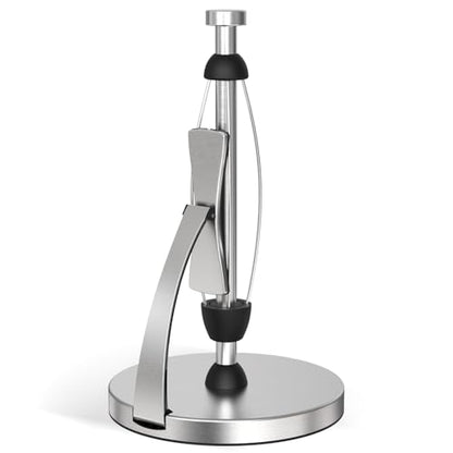 VEHHE Paper Towel Holder Countertop, Paper Towel Holder with Spring Activated Arm and Damping Effect, Simply Tear Paper Towel Stand for Bathroom and Kitchen (Silver) - color: Silver, size: Suction Base