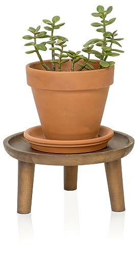 Red Co. 8.75” Dia Round Decorative Wooden Pedestal Plant Stand with Legs, Natural Brown