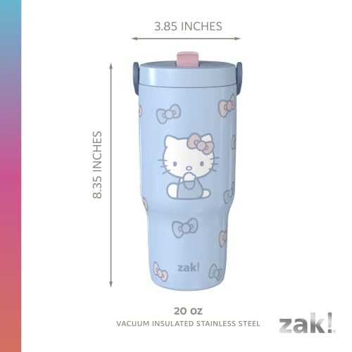 Zak Designs Hello Kitty Siply 20oz Leak-Proof Straw Insulated Tumbler | BPA Free, Stainless Steel, Handle, Cupholder Friendly, Dishwasher Safe, Kids Water Bottle, Reuseable For School, Home, Travel - color: Hello Kitty