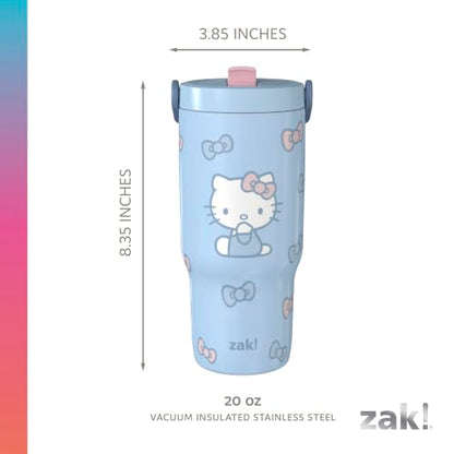 Zak Designs Hello Kitty Siply 20oz Leak-Proof Straw Insulated Tumbler | BPA Free, Stainless Steel, Handle, Cupholder Friendly, Dishwasher Safe, Kids Water Bottle, Reuseable For School, Home, Travel - color: Hello Kitty