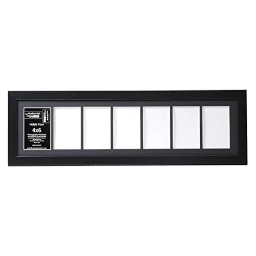 Creative Letter Art 4” x 6” Multiple Opening Picture Frame Collage with 7 holes, Manhattan Black Frame with 8 x 30-inch Black Mat, Full-Strength Glass, Photo Collage for Wall, 7 Openings - color: 7 opening, size: Black w/8" Black Mat