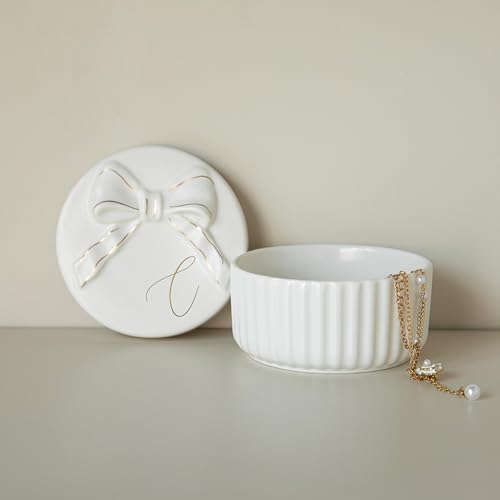 COLLECTIVE HOME Ceramic Jewelry Box with Bow, Nightstand Vanity Decor(C) | Jewelry Tray with Lid, Christmas Mother's Day Birthday Gifts for Women, Wedding, Bridal Shower, Bridesmaid Proposal Gifts - color: C