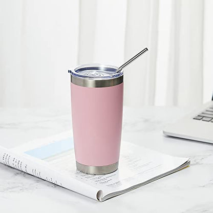COMOOO 20oz Tumbler Bulk Double Wall Vacuum Insulated Travel Mug, Stainless Steel Tumbler with Lid and Straw Durable Powder Coated Insulated Coffee Cup for Cold & Hot Drinks (pink, 4 pack - color: Pink