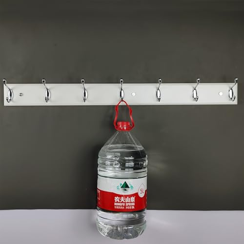 Wood Wall Mounted Coat Rack 32 inch (80cm) with 7 Silver Hooks, Lang Wooden White Wall Coat Hook Rack for Entrance, Hallway, Bedroom, White Wall Clothes Hanger - size: Long-31.5in(80cm),7 Silver Hooks, style: Modern