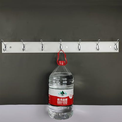 Wood Wall Mounted Coat Rack 32 inch (80cm) with 7 Silver Hooks, Lang Wooden White Wall Coat Hook Rack for Entrance, Hallway, Bedroom, White Wall Clothes Hanger - size: Long-31.5in(80cm),7 Silver Hooks, style: Modern