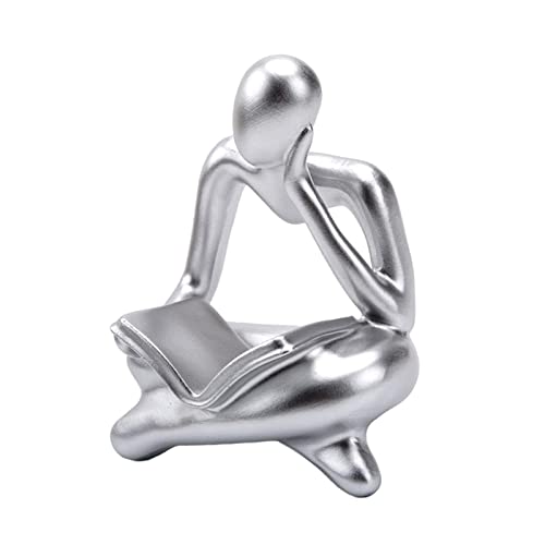 Abstract Reader Figurine Abstract Thinker Statue Human Figurine Decor Miniature Sculpture Resin Craft with Modern Nordic Style Suitable for Shelf, Argent - color: Argent