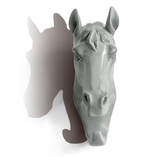 Horse Head Single Wall Hook/Hanger, Grey | Animal Shaped, Coat Hat Hook, Heavy Duty, Rustic, Decorative Gift - color: Horse-Grey